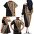 Samoa Siapo Motif Half Style Family Matching Off The Shoulder Long Sleeve Dress and Hawaiian Shirt Brown Version