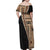 Samoa Siapo Motif Half Style Family Matching Off Shoulder Maxi Dress and Hawaiian Shirt Brown Version