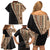 Samoa Siapo Motif Half Style Family Matching Off Shoulder Short Dress and Hawaiian Shirt Brown Version