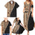 Samoa Siapo Motif Half Style Family Matching Summer Maxi Dress and Hawaiian Shirt Brown Version