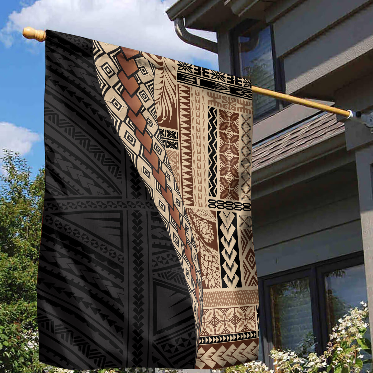 Samoa Siapo Motif Half Style Garden Flag Brown Version LT03 - Polynesian Pride