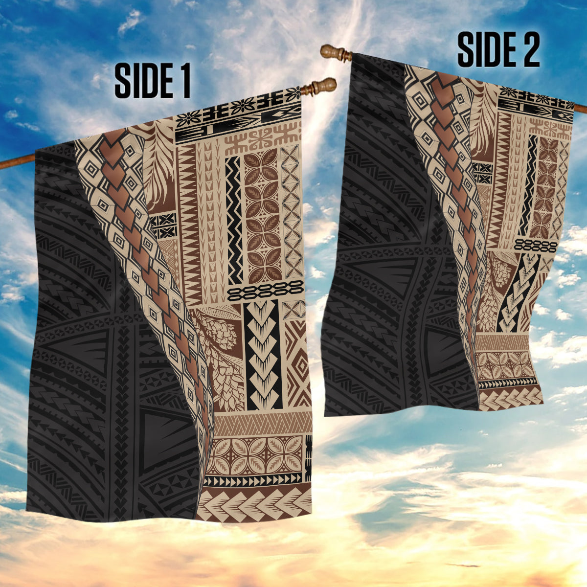Samoa Siapo Motif Half Style Garden Flag Brown Version LT03 - Polynesian Pride