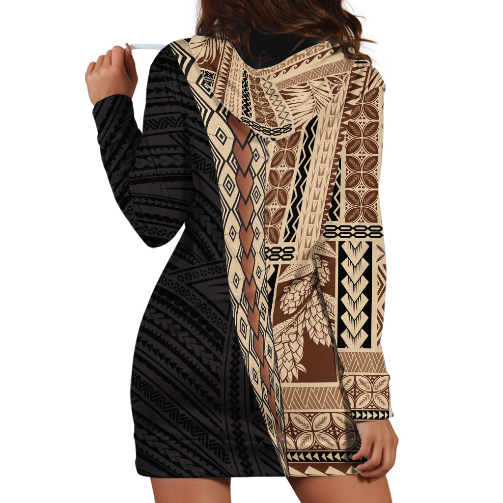 Samoa Siapo Motif Half Style Hoodie Dress Brown Version LT03 - Polynesian Pride