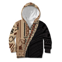 Samoa Siapo Motif Half Style Kid Hoodie Brown Version LT03 Zip Hoodie Brown - Polynesian Pride