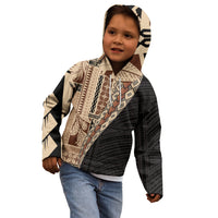 Samoa Siapo Motif Half Style Kid Hoodie Brown Version LT03 - Polynesian Pride