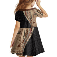 Samoa Siapo Motif Half Style Kid Short Sleeve Dress Brown Version LT03 - Polynesian Pride