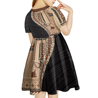 Samoa Siapo Motif Half Style Kid Short Sleeve Dress Brown Version LT03 - Polynesian Pride