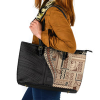 Samoa Siapo Motif Half Style Leather Tote Bag Brown Version LT03 Brown - Polynesian Pride