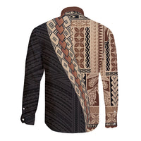 Samoa Siapo Motif Half Style Long Sleeve Button Shirt Brown Version LT03 - Polynesian Pride