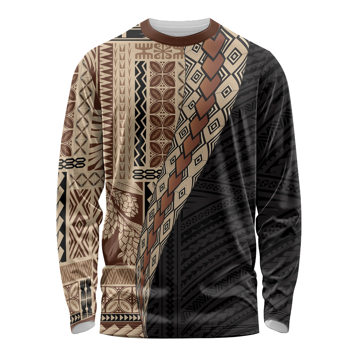 Samoa Siapo Motif Half Style Long Sleeve Shirt Brown Version LT03 Unisex Brown - Polynesian Pride