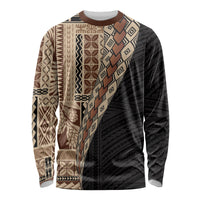 Samoa Siapo Motif Half Style Long Sleeve Shirt Brown Version LT03 Unisex Brown - Polynesian Pride