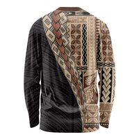Samoa Siapo Motif Half Style Long Sleeve Shirt Brown Version LT03 - Polynesian Pride
