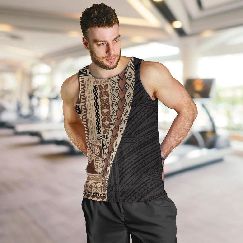 Samoa Siapo Motif Half Style Men Tank Top Brown Version LT03 Brown - Polynesian Pride