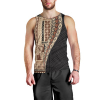 Samoa Siapo Motif Half Style Men Tank Top Brown Version LT03 - Polynesian Pride