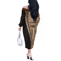 Samoa Siapo Motif Half Style Off The Shoulder Long Sleeve Dress Brown Version LT03 - Polynesian Pride