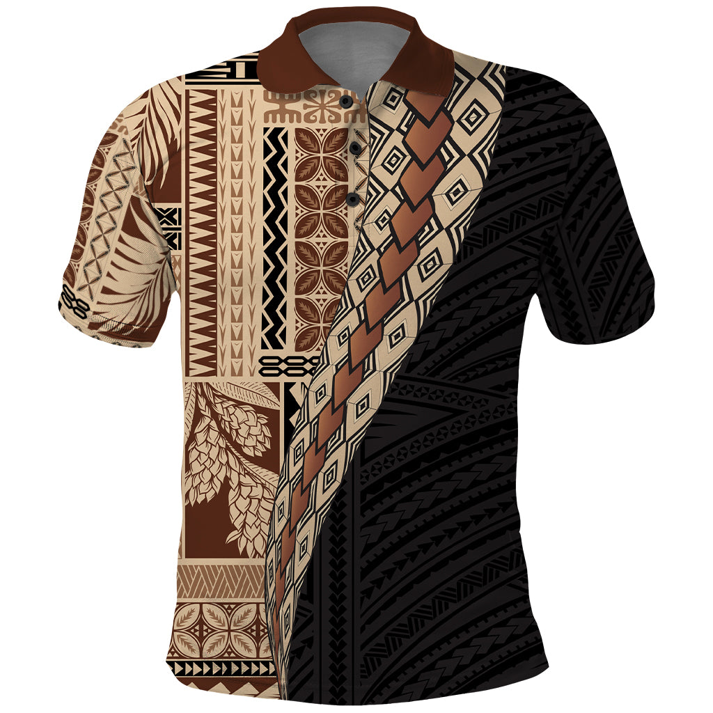 Samoa Siapo Motif Half Style Polo Shirt Brown Version LT03 Brown - Polynesian Pride