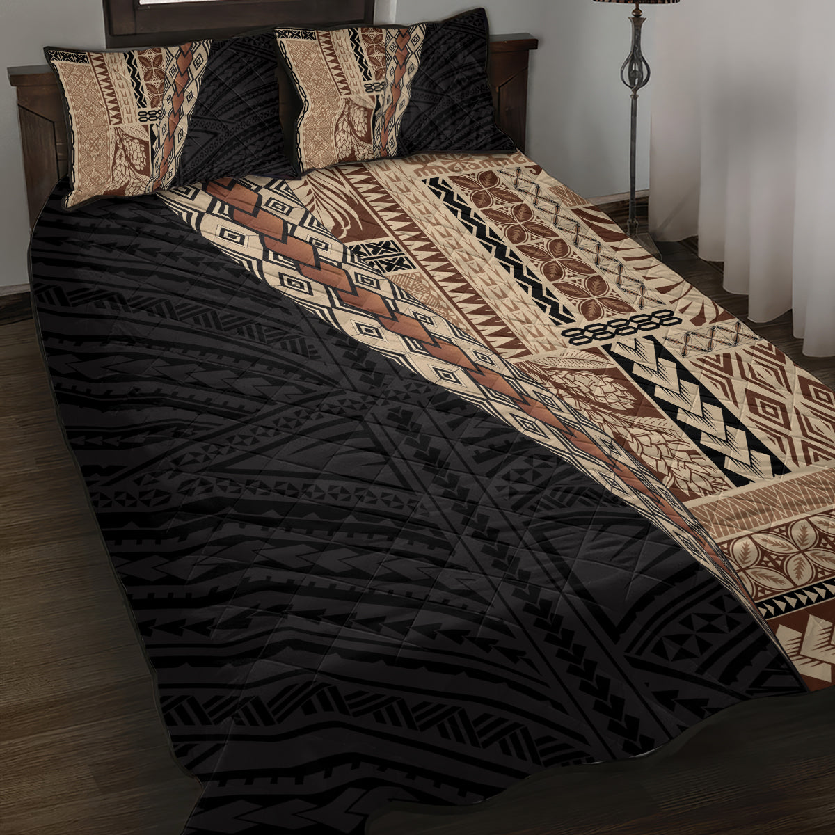 Samoa Siapo Motif Half Style Quilt Bed Set Brown Version LT03 Brown - Polynesian Pride
