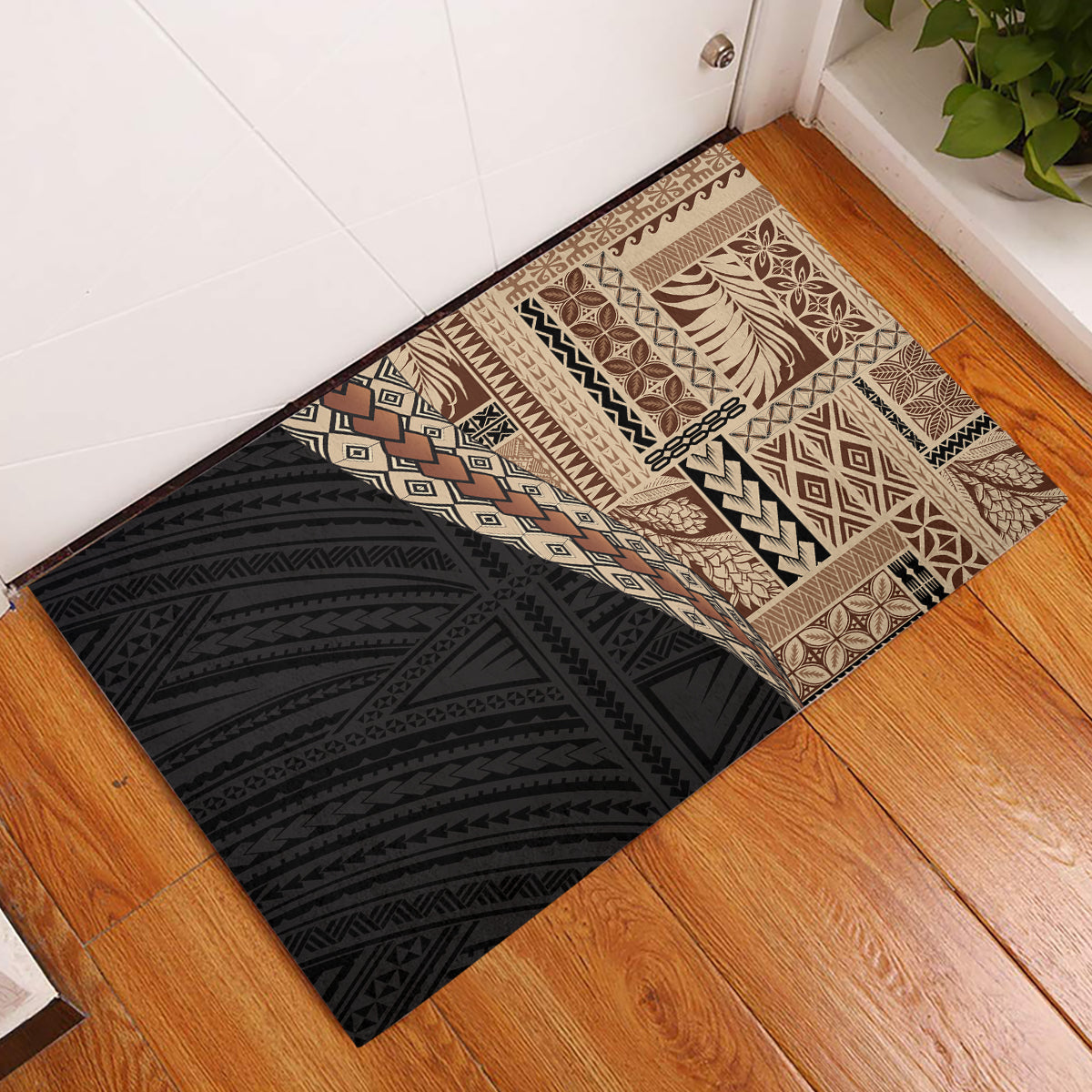 Samoa Siapo Motif Half Style Rubber Doormat Brown Version LT03 Brown - Polynesian Pride