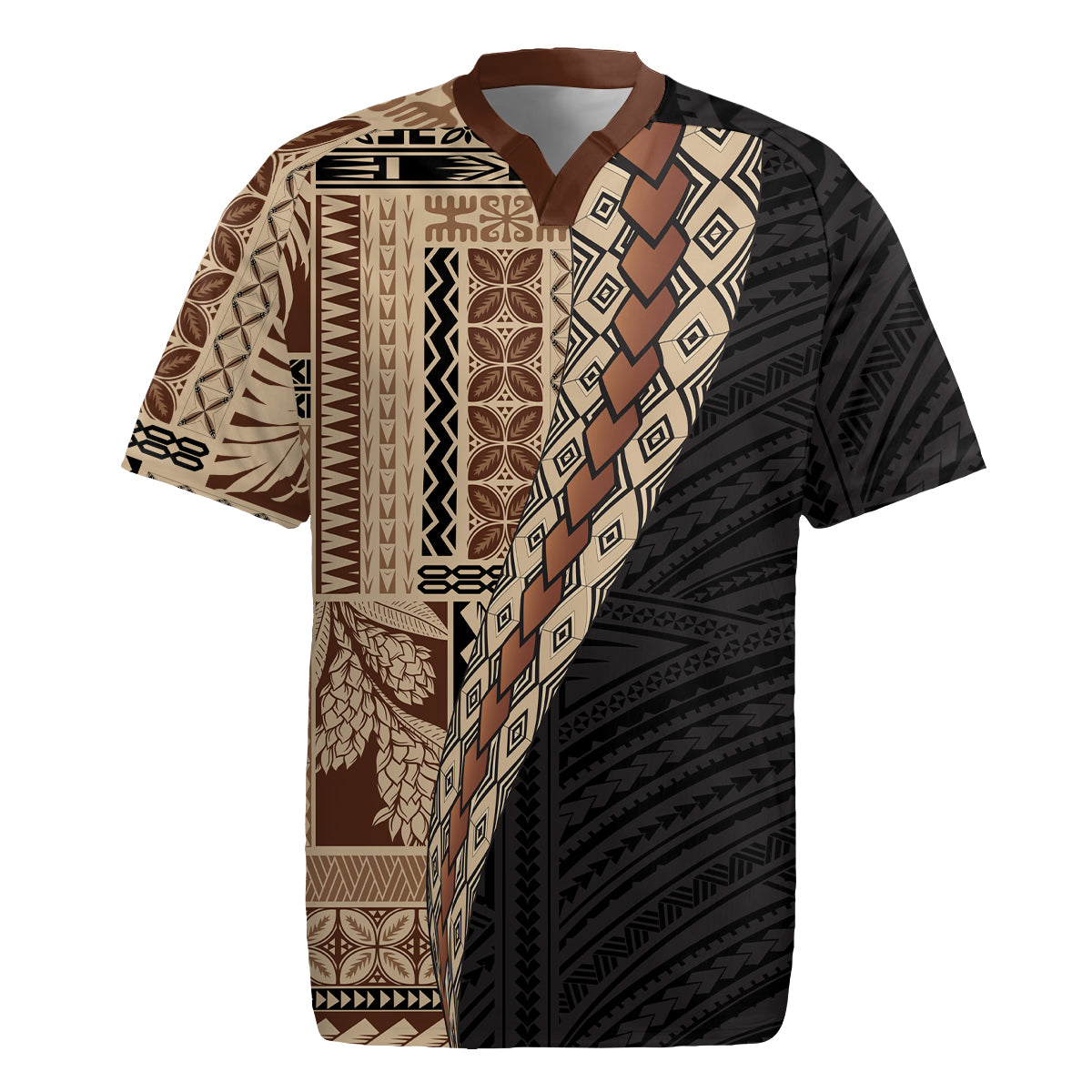 Samoa Siapo Motif Half Style Rugby Jersey Brown Version LT03 Brown - Polynesian Pride