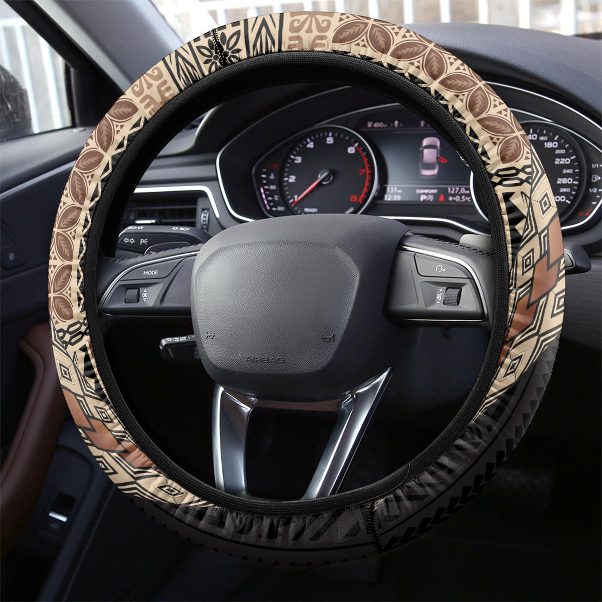 Samoa Siapo Motif Half Style Steering Wheel Cover Brown Version LT03 - Polynesian Pride