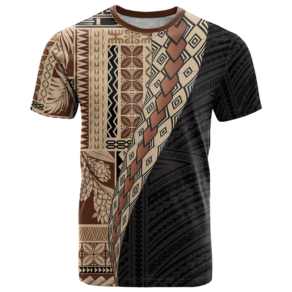 Samoa Siapo Motif Half Style T Shirt Brown Version LT03 Brown - Polynesian Pride