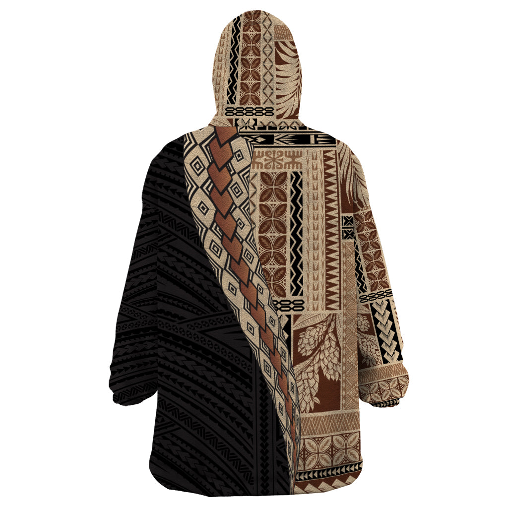 Samoa Siapo Motif Half Style Wearable Blanket Hoodie Brown Version LT03 - Polynesian Pride