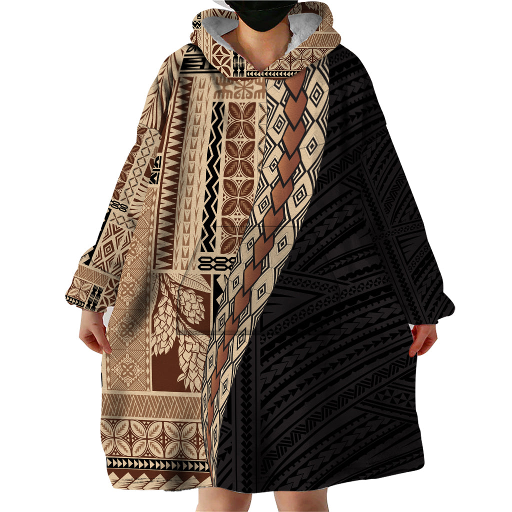 Samoa Siapo Motif Half Style Wearable Blanket Hoodie Brown Version LT03 - Polynesian Pride