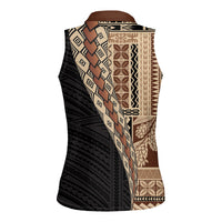 Samoa Siapo Motif Half Style Women Sleeveless Polo Shirt Brown Version LT03 - Polynesian Pride