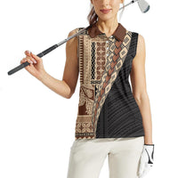 Samoa Siapo Motif Half Style Women Sleeveless Polo Shirt Brown Version LT03 - Polynesian Pride