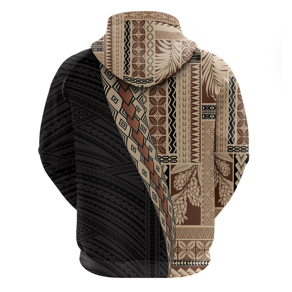 Samoa Siapo Motif Half Style Zip Hoodie Brown Version LT03 - Polynesian Pride