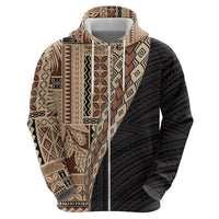 Samoa Siapo Motif Half Style Zip Hoodie Brown Version LT03 - Polynesian Pride