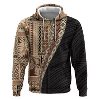 Samoa Siapo Motif Half Style Zip Hoodie Brown Version LT03 Pullover Hoodie Brown - Polynesian Pride