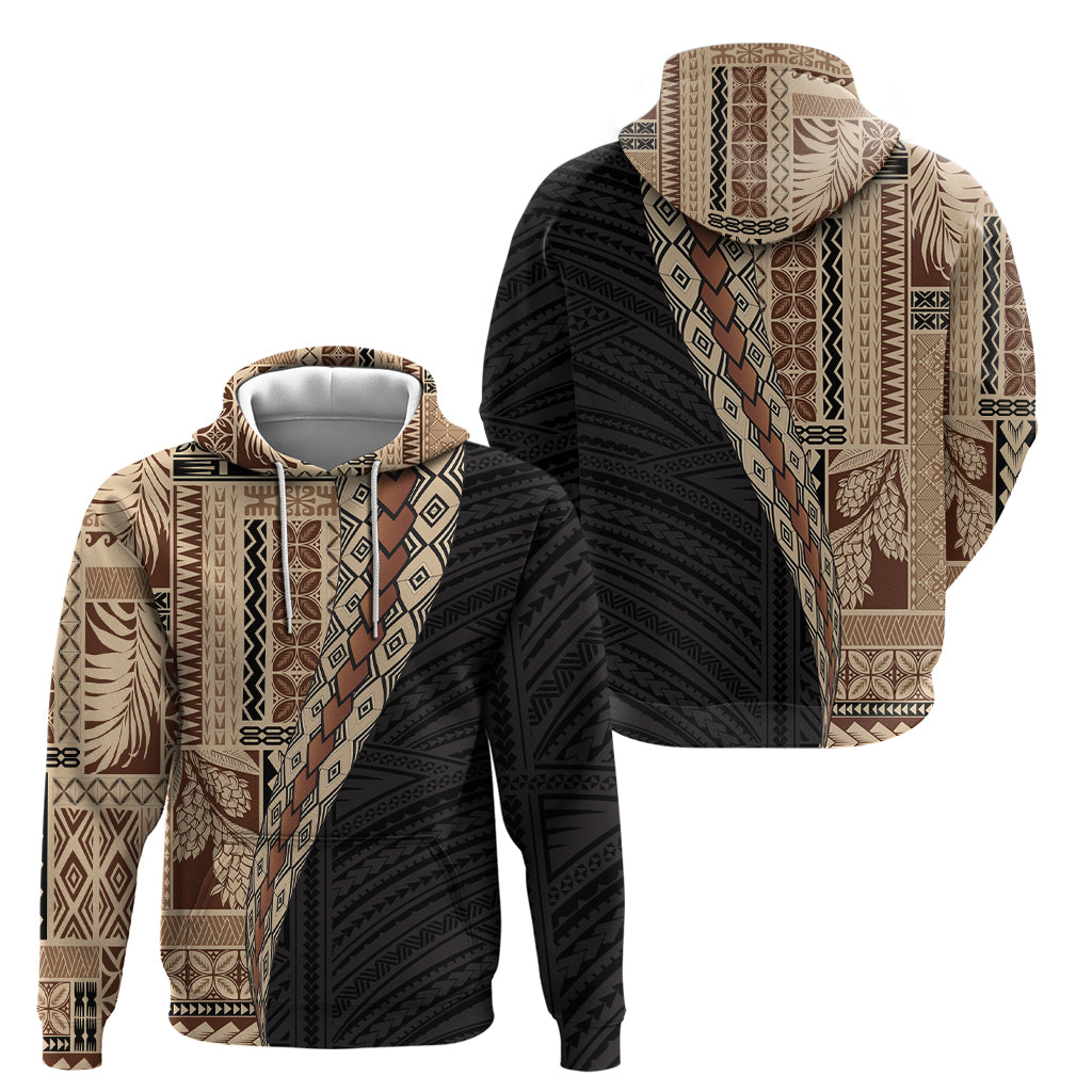 Samoa Siapo Motif Half Style Zip Hoodie Brown Version LT03 - Polynesian Pride