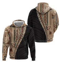 Samoa Siapo Motif Half Style Zip Hoodie Brown Version LT03 - Polynesian Pride
