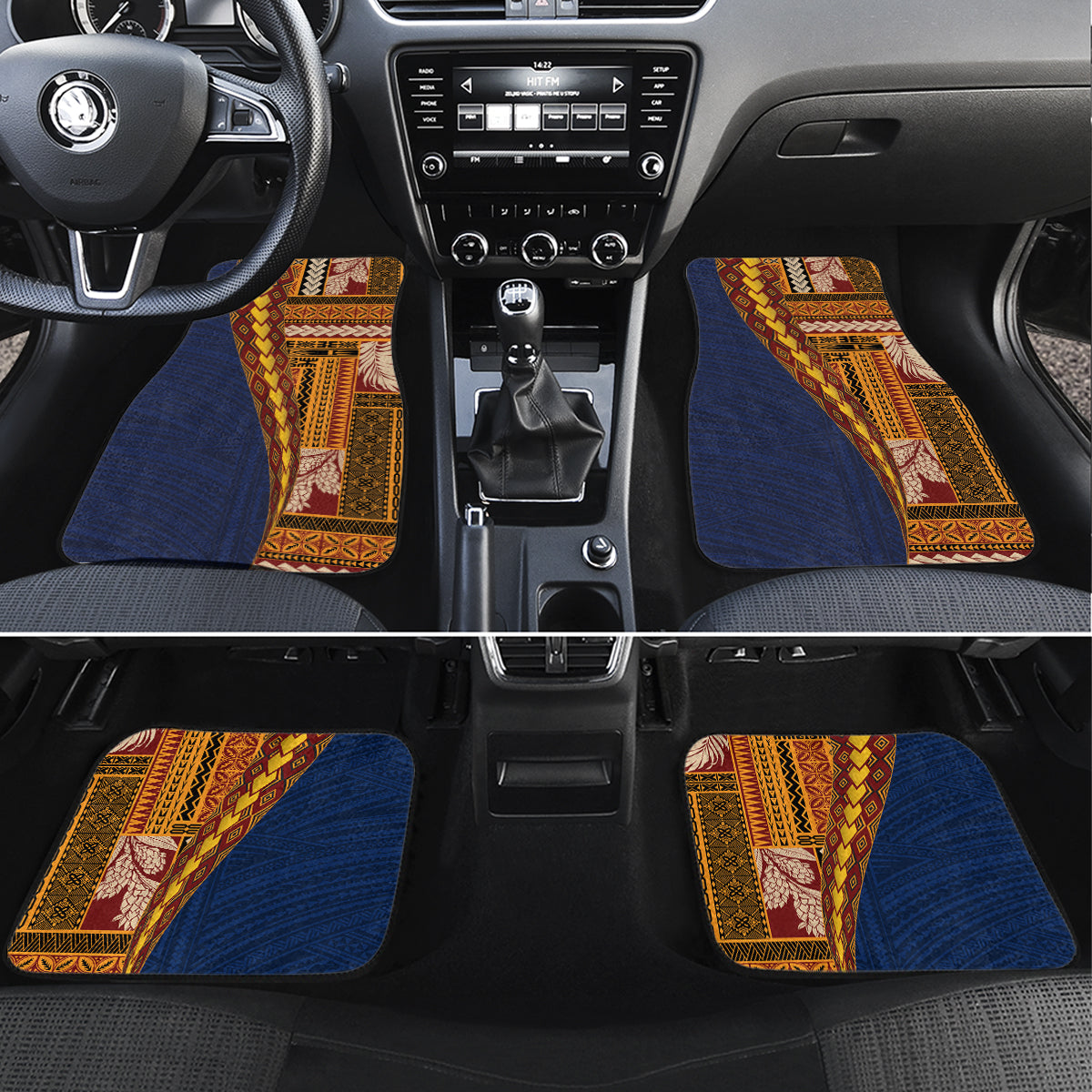 Samoa Siapo Motif Half Style Car Mats Colorful Version LT03 Set 4pcs Yellow - Polynesian Pride