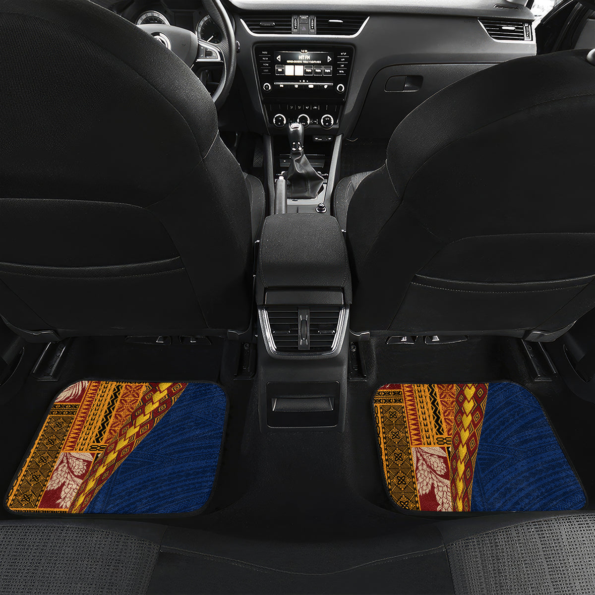 Samoa Siapo Motif Half Style Car Mats Colorful Version LT03 Set 2pcs - Back Yellow - Polynesian Pride