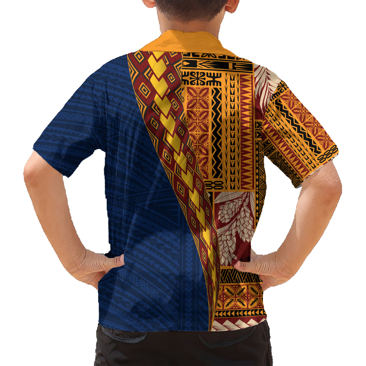 Samoa Siapo Motif Half Style Kid Hawaiian Shirt Colorful Version LT03 - Polynesian Pride