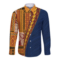 Samoa Siapo Motif Half Style Long Sleeve Button Shirt Colorful Version LT03 Unisex Yellow - Polynesian Pride