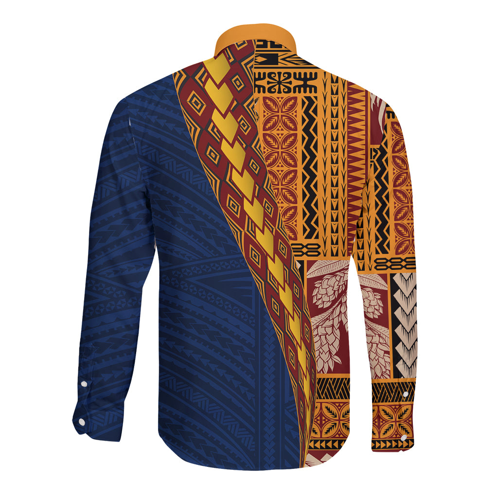 Samoa Siapo Motif Half Style Long Sleeve Button Shirt Colorful Version LT03 - Polynesian Pride