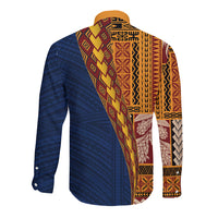 Samoa Siapo Motif Half Style Long Sleeve Button Shirt Colorful Version LT03 - Polynesian Pride
