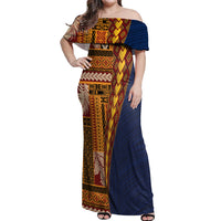 Samoa Siapo Motif Half Style Off Shoulder Maxi Dress Colorful Version LT03 Women Yellow - Polynesian Pride