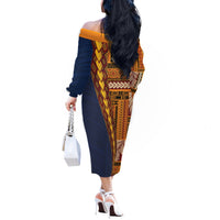 Samoa Siapo Motif Half Style Off The Shoulder Long Sleeve Dress Colorful Version LT03 - Polynesian Pride