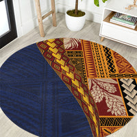 Samoa Siapo Motif Half Style Round Carpet Colorful Version LT03 Yellow - Polynesian Pride
