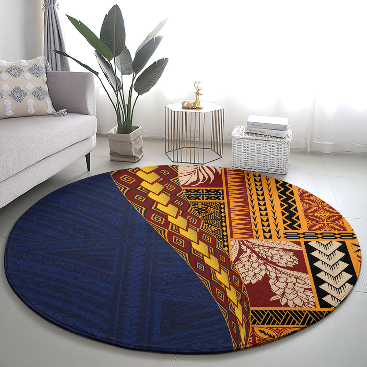 Samoa Siapo Motif Half Style Round Carpet Colorful Version LT03 - Polynesian Pride