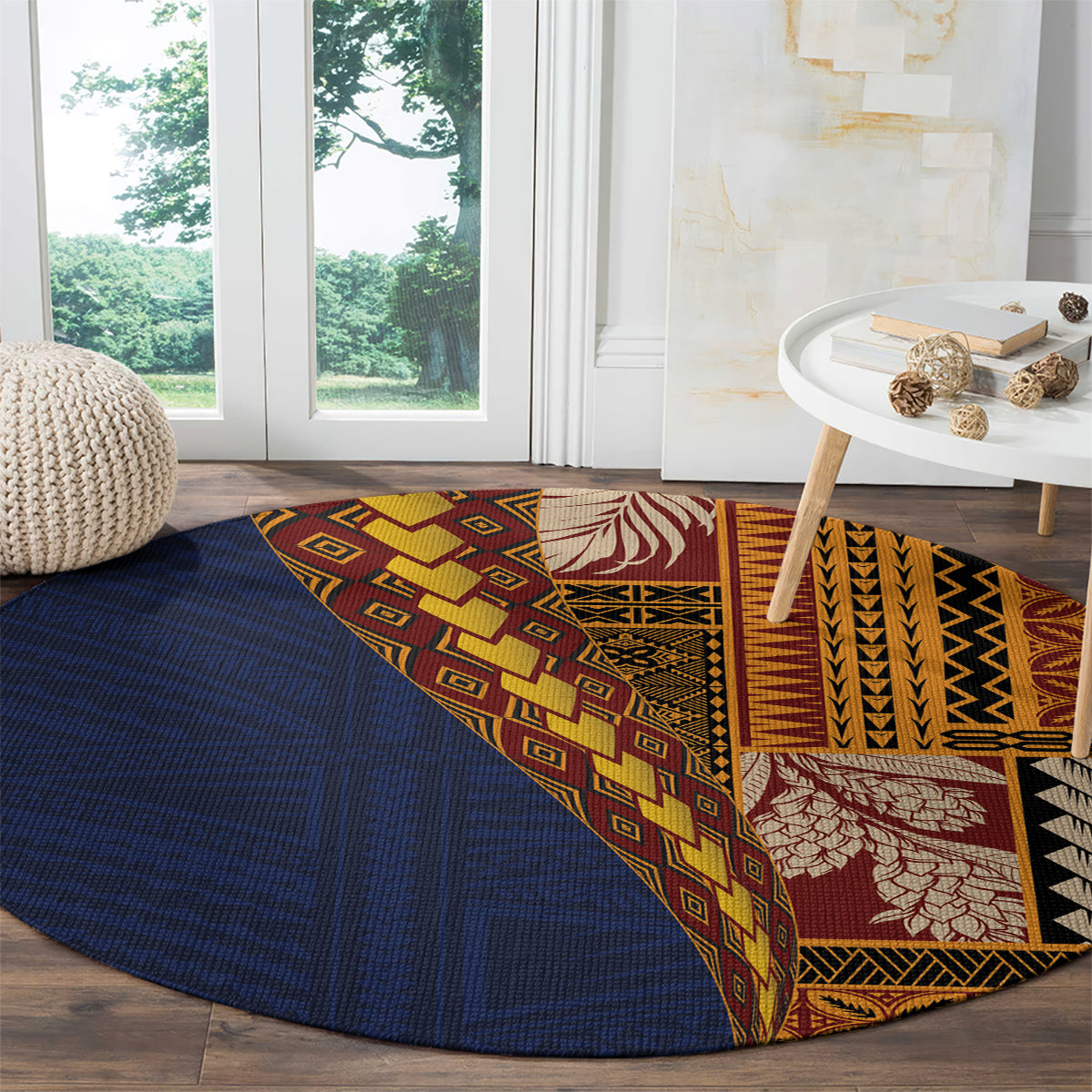 Samoa Siapo Motif Half Style Round Carpet Colorful Version LT03 - Polynesian Pride
