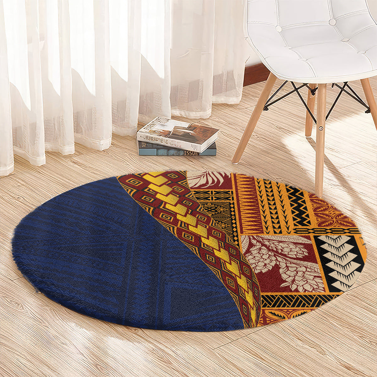 Samoa Siapo Motif Half Style Round Carpet Colorful Version LT03 - Polynesian Pride