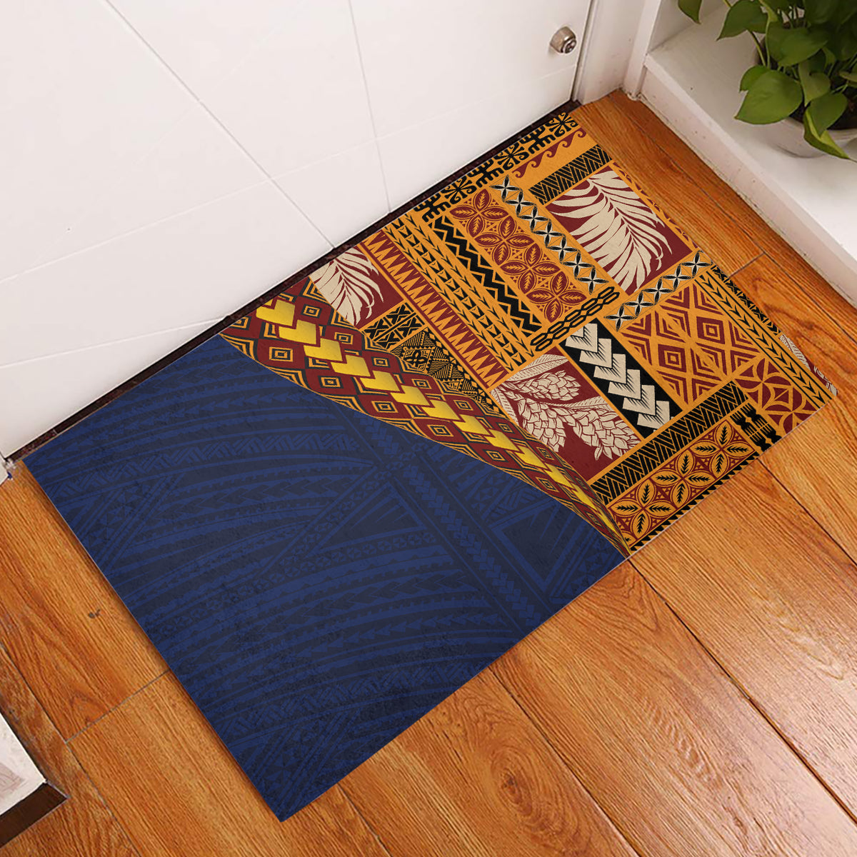 Samoa Siapo Motif Half Style Rubber Doormat Colorful Version LT03 Yellow - Polynesian Pride