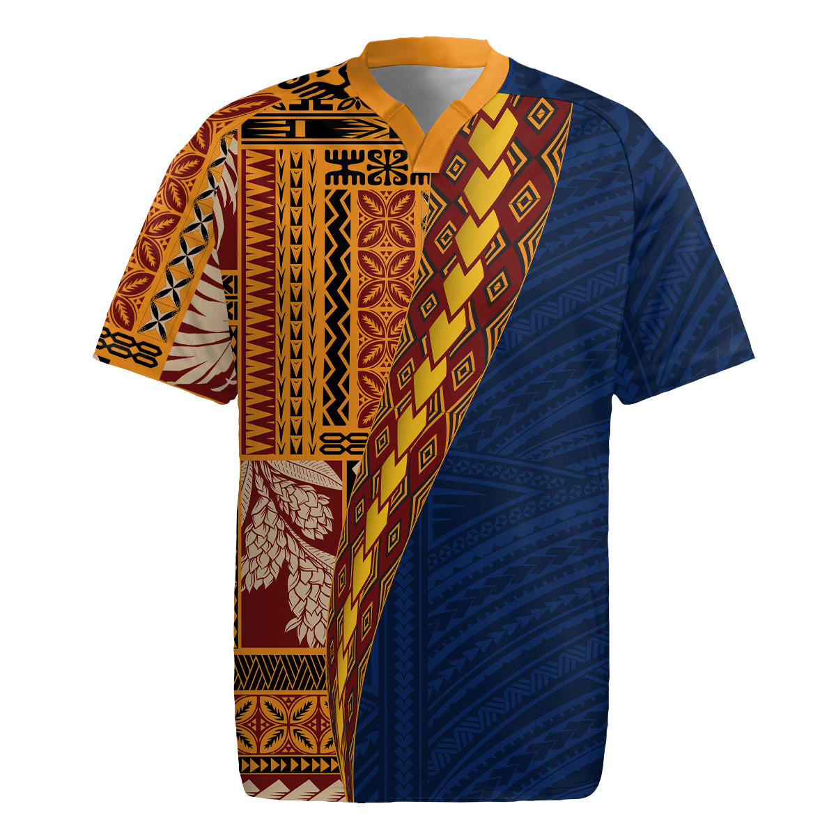 Samoa Siapo Motif Half Style Rugby Jersey Colorful Version LT03 Yellow - Polynesian Pride