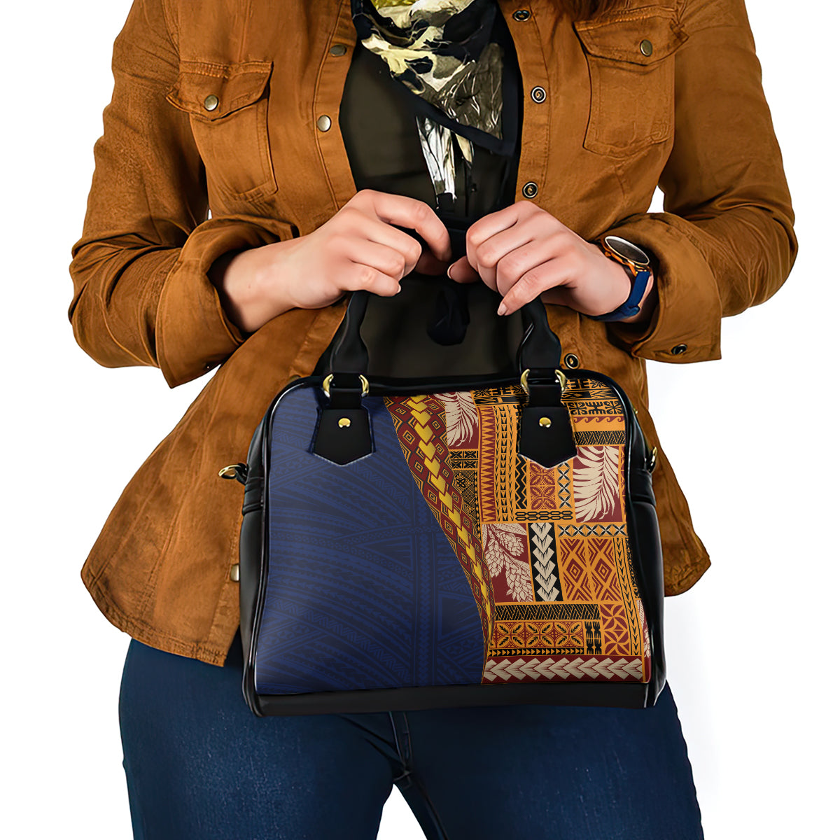 Samoa Siapo Motif Half Style Shoulder Handbag Colorful Version LT03 - Polynesian Pride
