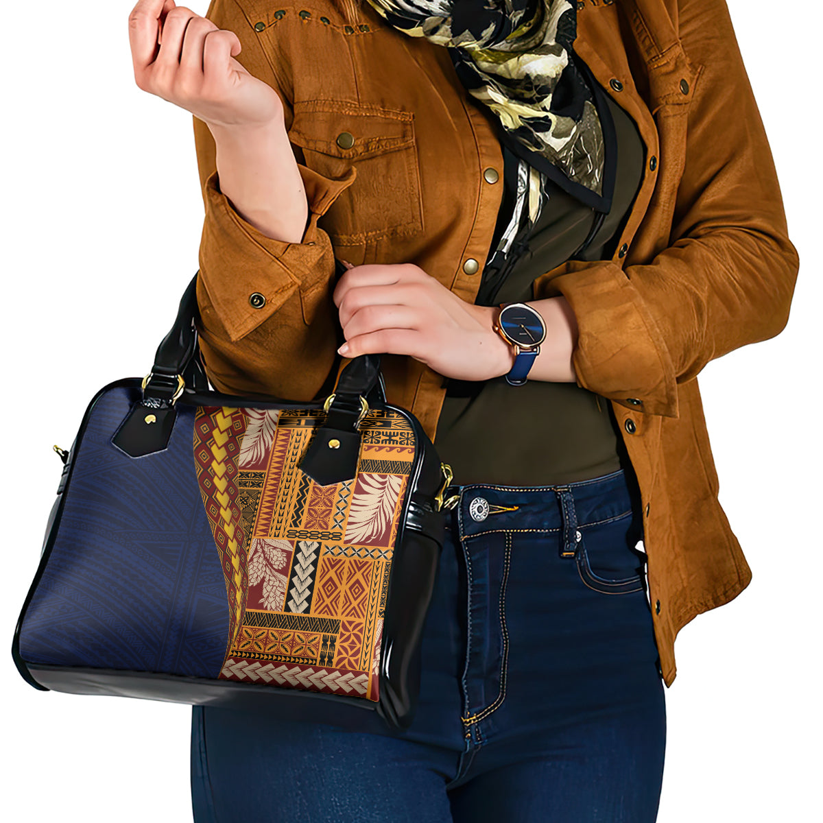 Samoa Siapo Motif Half Style Shoulder Handbag Colorful Version LT03 - Polynesian Pride